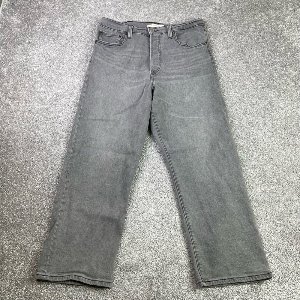 Levi’s RibCage Jeans Women’s 31 Gray Straight Ankle High Rise Button Fly Denim